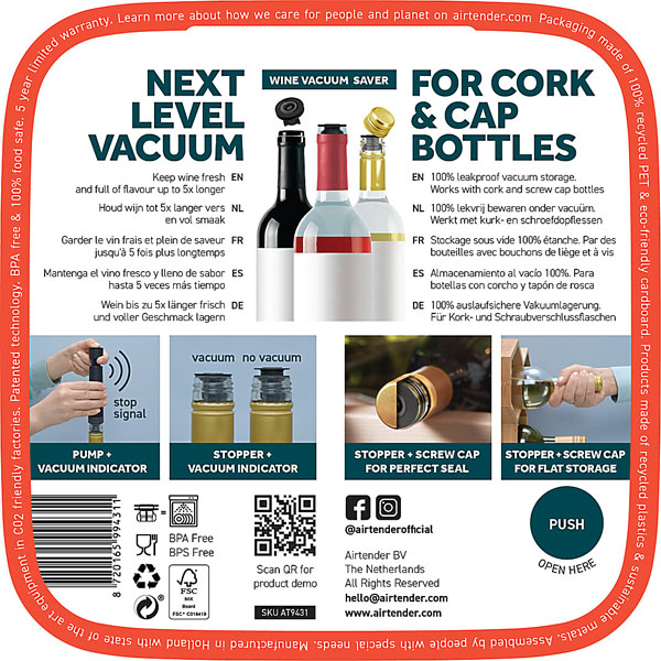 Airtender Vacuüm Wijnpomp + 3 Nano Stoppers - Afbeelding 7
